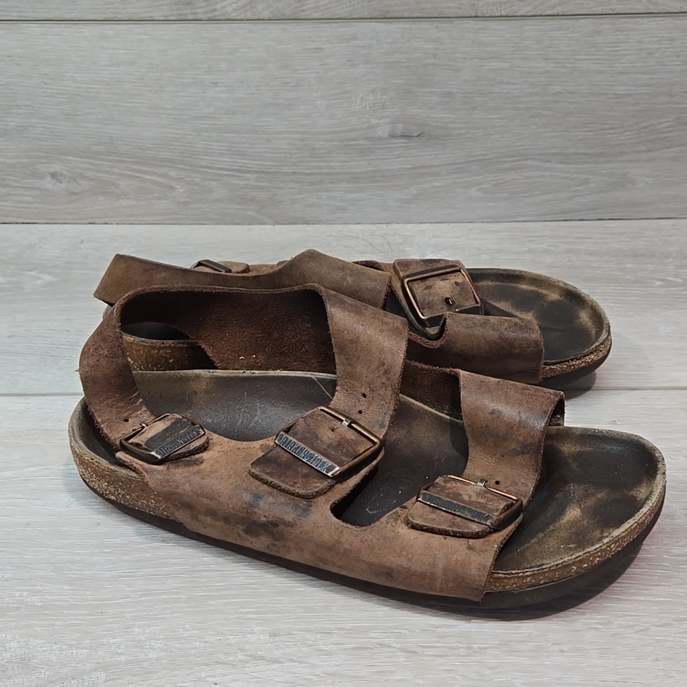 Birkenstock Women Milano Leather Sandals Flats shoes sz 37/6 Regular